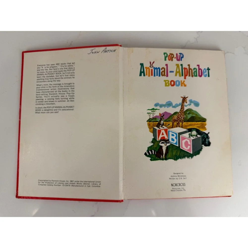 Norcross Animal-Alphabet Pop-Up Book 1967 vtg Akihito Shirakawa Hardcover ABC